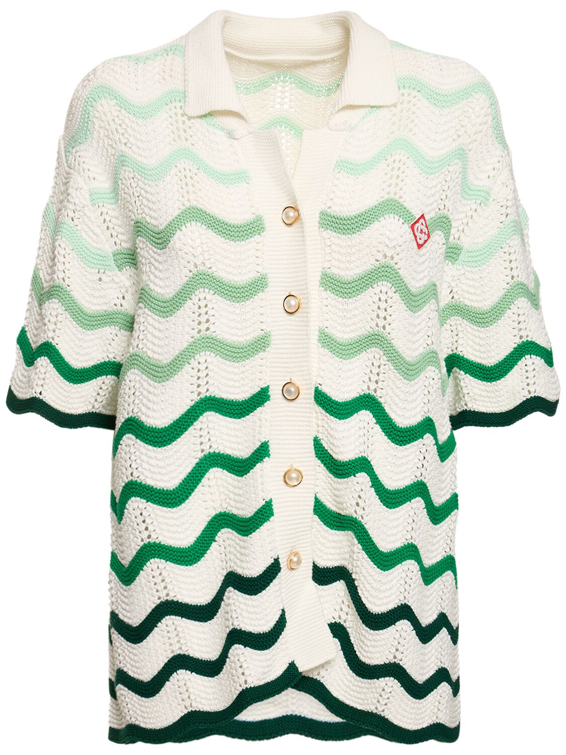 Shop Casablanca Gradient Wave Crochet Cotton Shirt In Multicolor