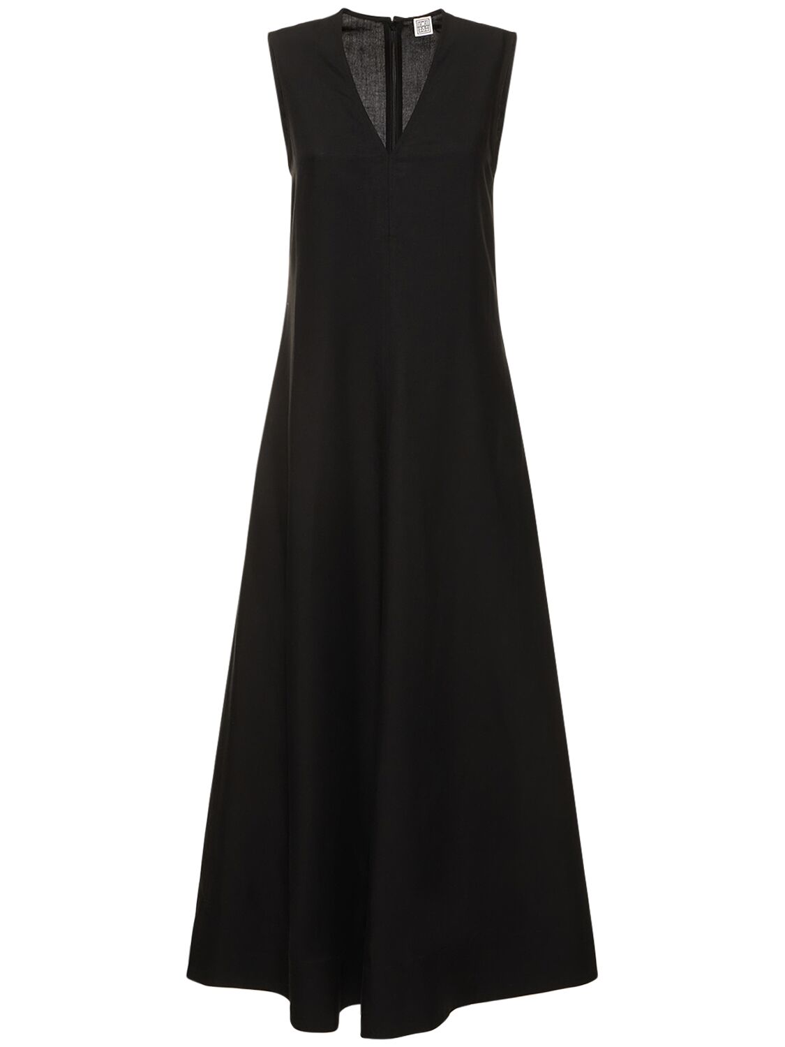 Totême Fluid V-neck Linen Blend Midi Dress In Black