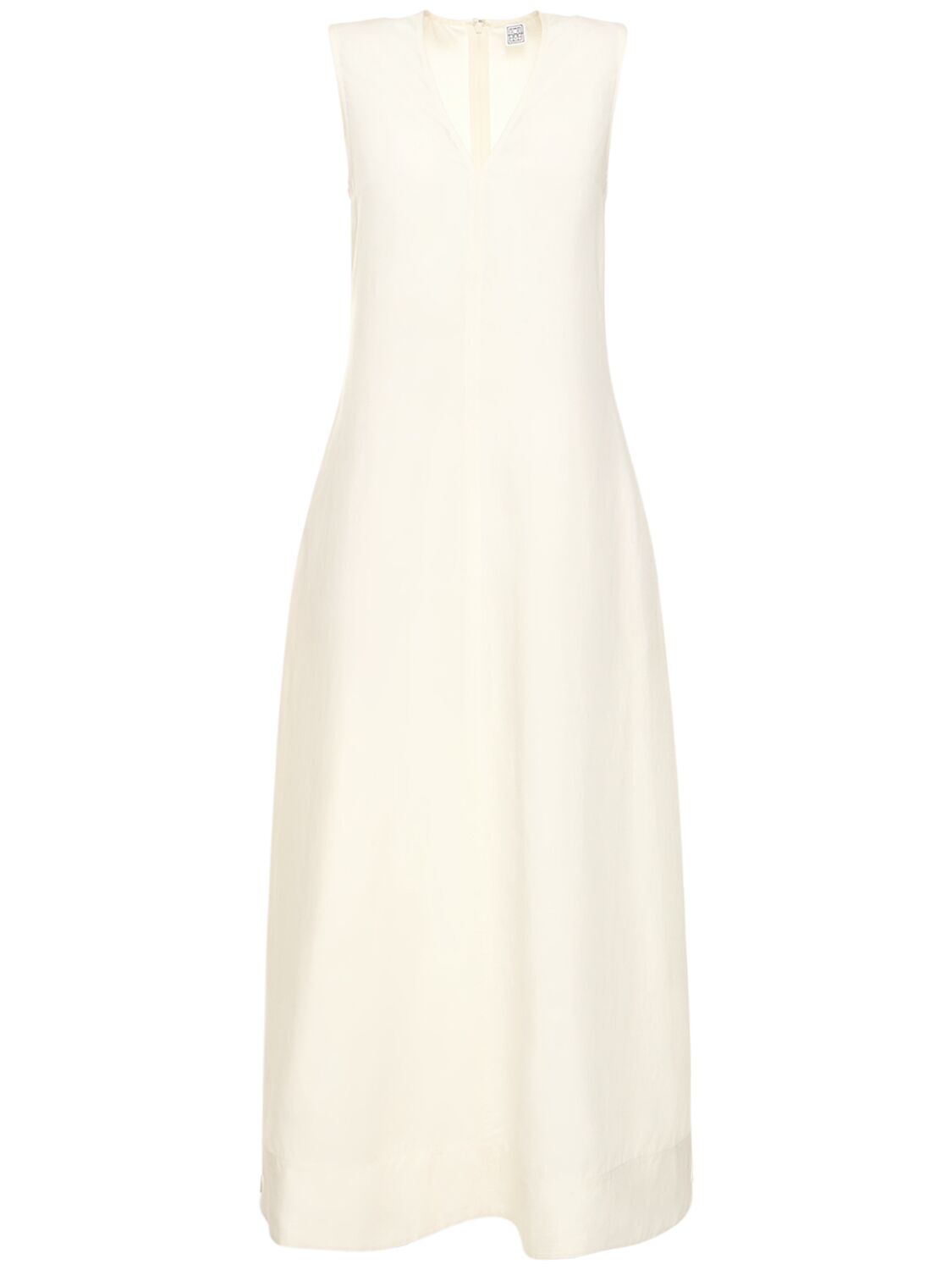 Totême Fluid V-neck Linen Blend Midi Dress In White