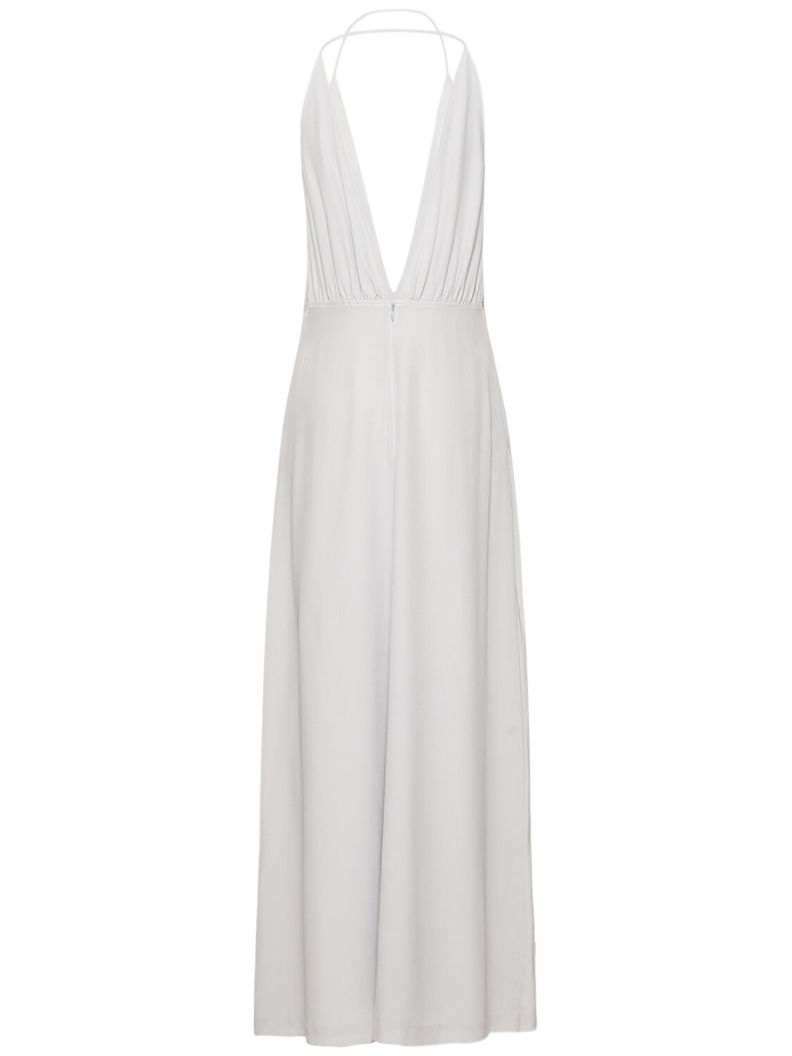 Shop Totême Double-halter Silk Long Dress In Grey