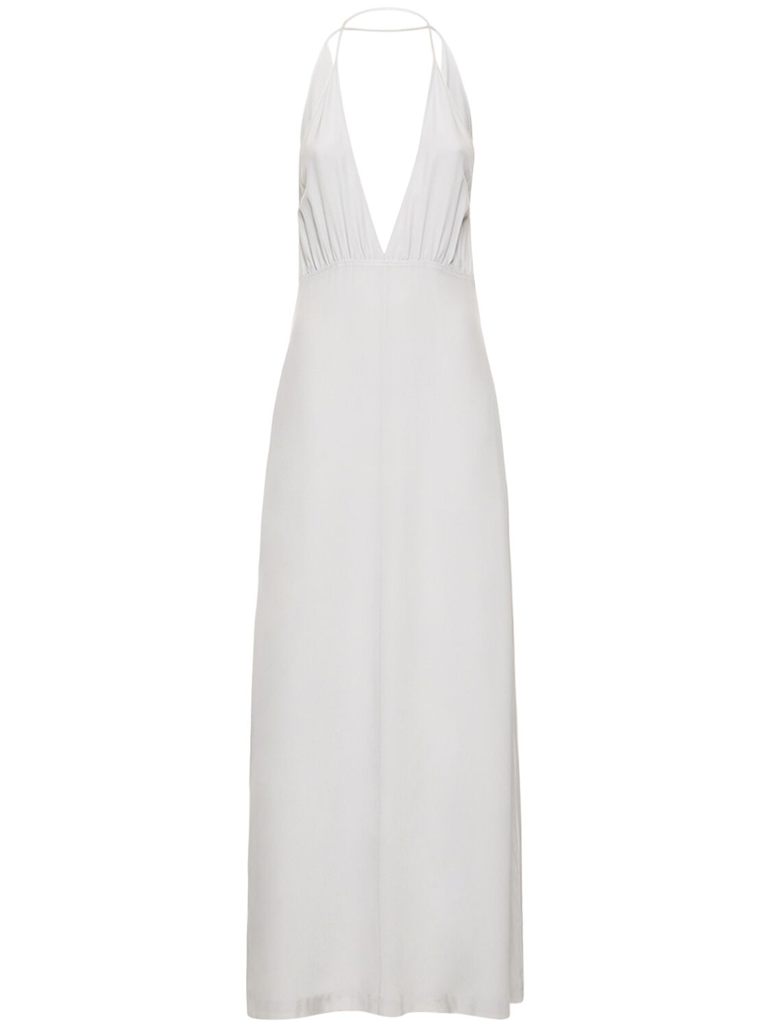 Shop Totême Double-halter Silk Long Dress In Grey
