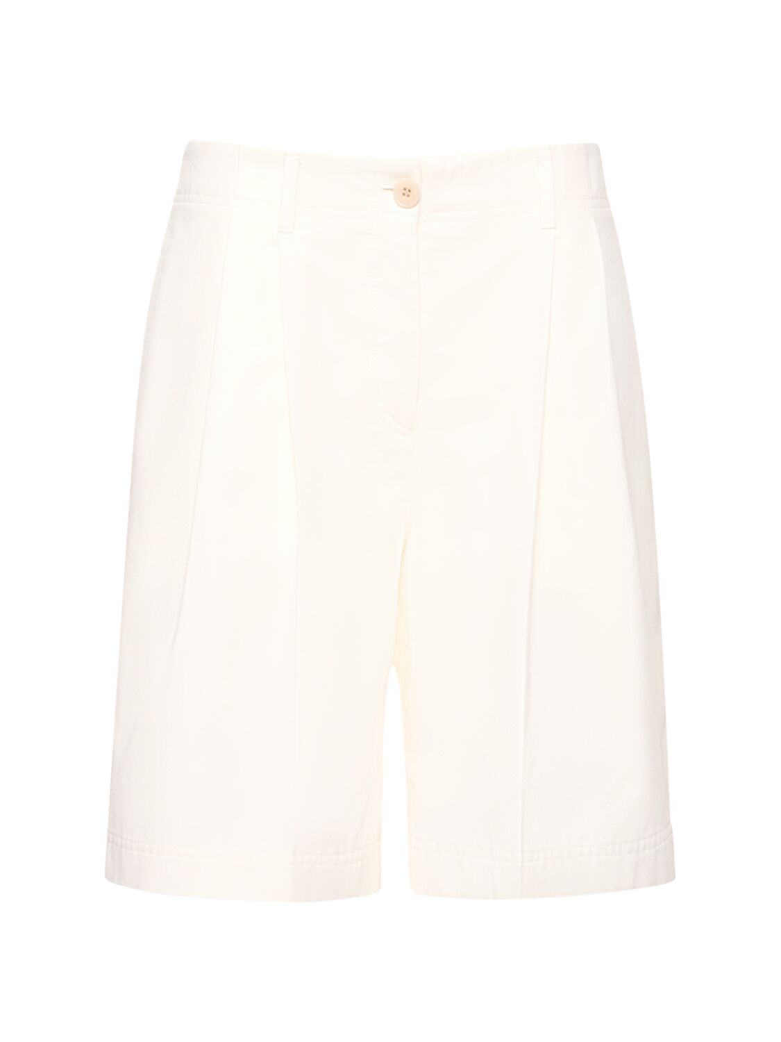 Totême Relaxed Pleated Twill Cotton Shorts In White