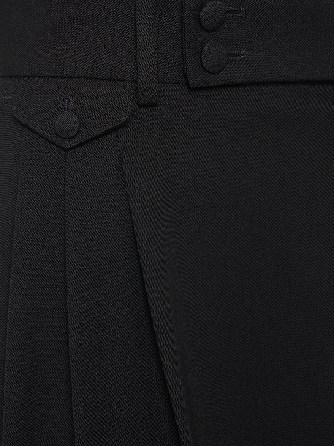 Shop Dolce & Gabbana Pleated Wool Wide Pants In Black