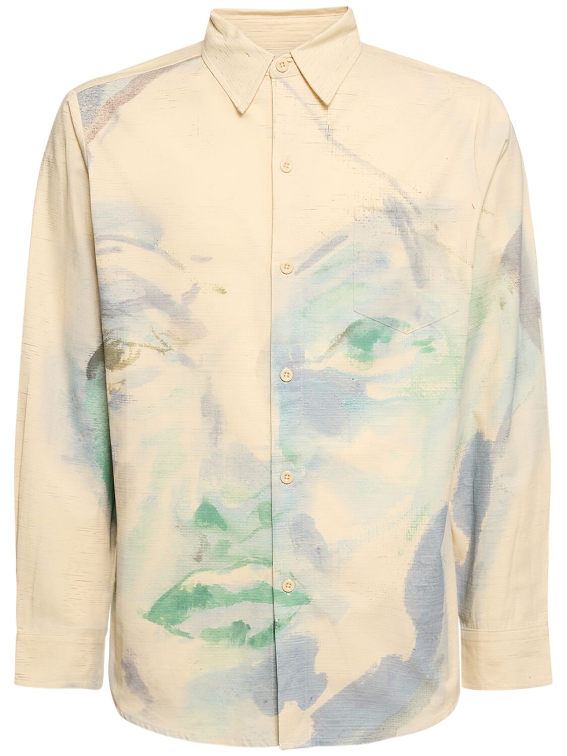 Image of Blue Face Printed Cotton Shirt