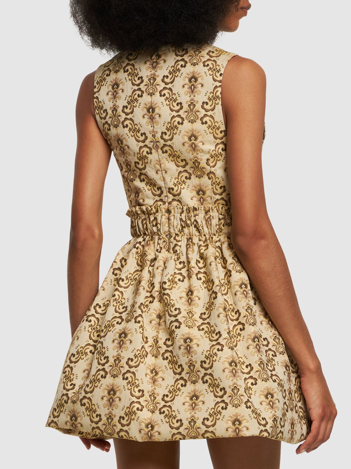 Shop Etro Cotton Blend Jacquard Mini Dress In Multi Gold