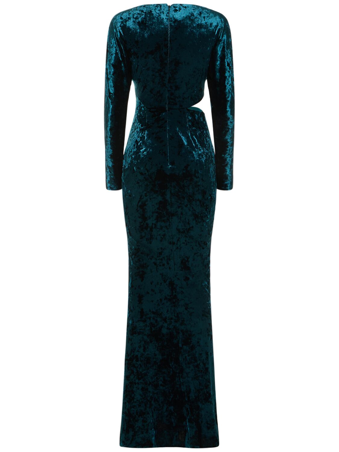 Shop Zuhair Murad Velvet Cut Out Long Sleeve Dress In Dark Blue