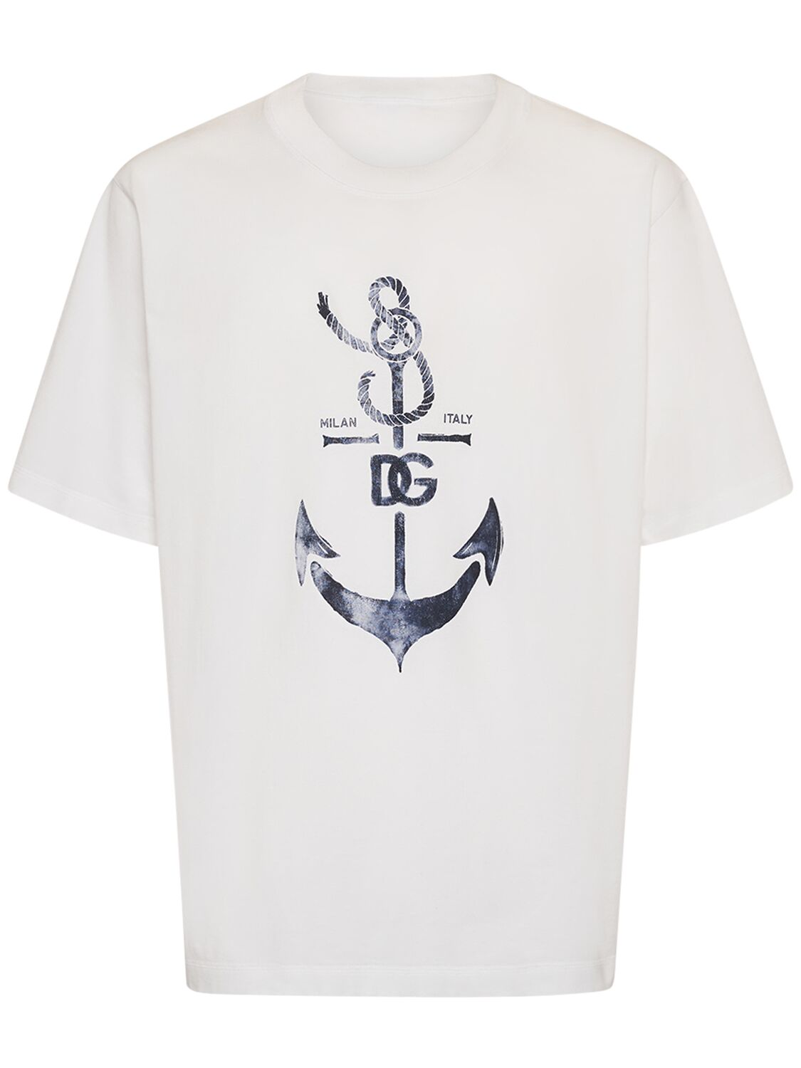 Dolce & Gabbana T-shirt Aus Baumwolljersey Mit Ankerdruck In White Ottico