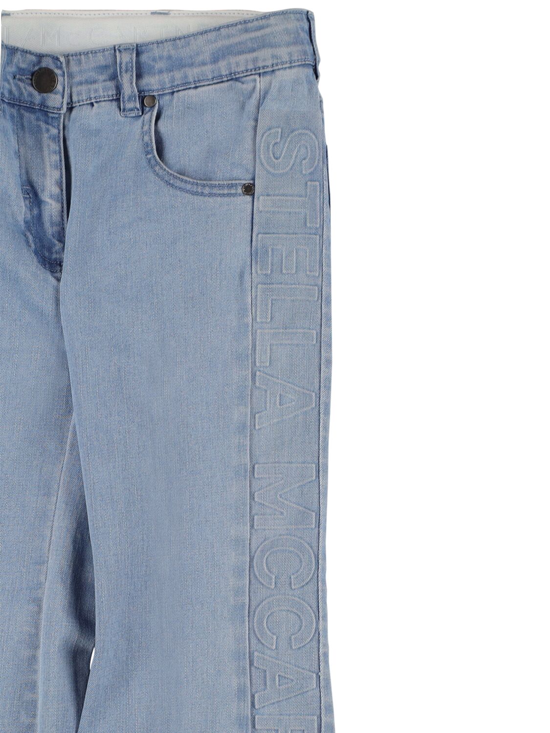 Shop Stella Mccartney Embossed Cotton Denim Jeans In Blau