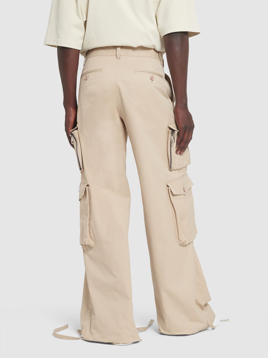 Shop Dolce & Gabbana Wide Cotton Cargo Pants In Beige