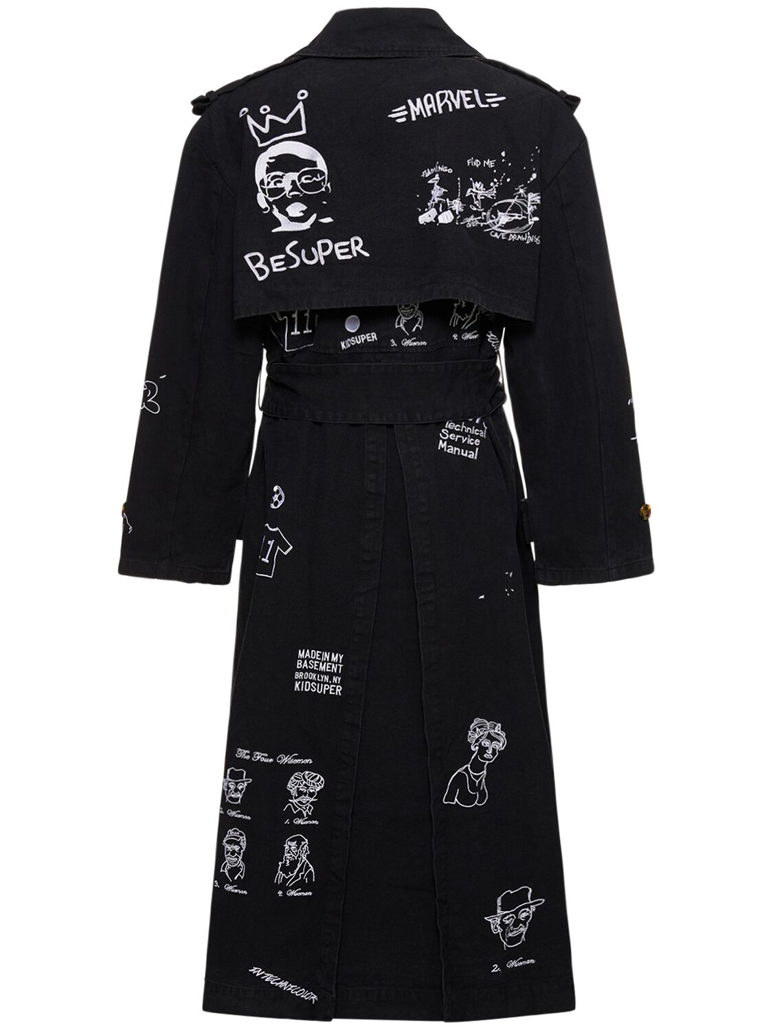 Shop Kidsuper Embroidered Cotton Trench Coat In Black