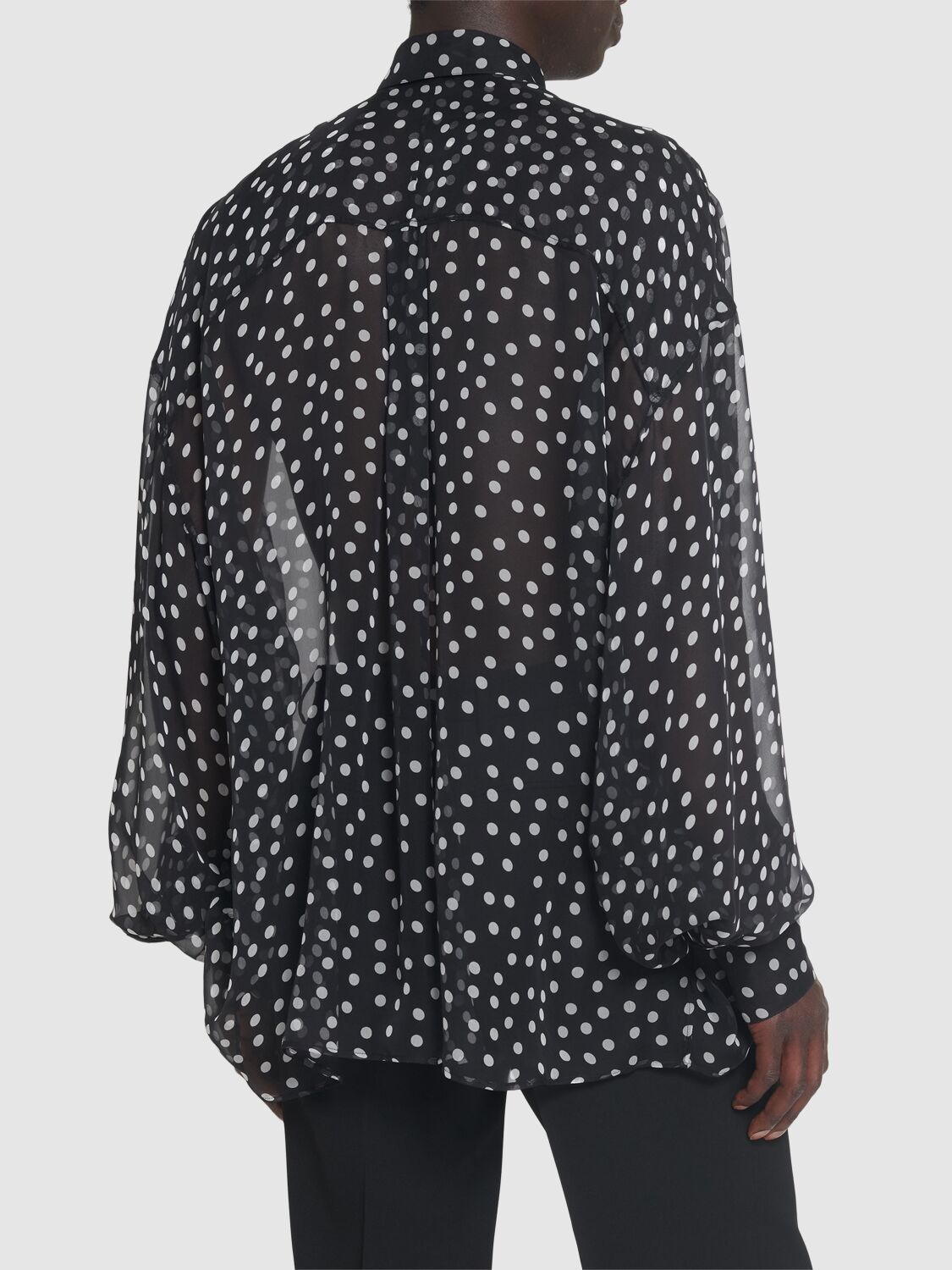Shop Dolce & Gabbana Polka Dotted Chiffon Shirt In Black