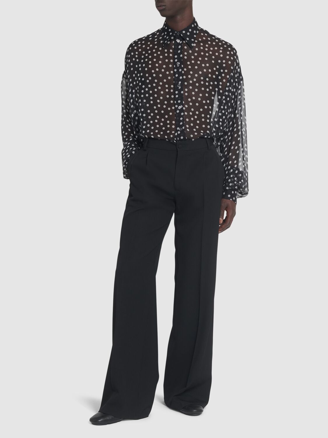 Shop Dolce & Gabbana Polka Dotted Chiffon Shirt In Black