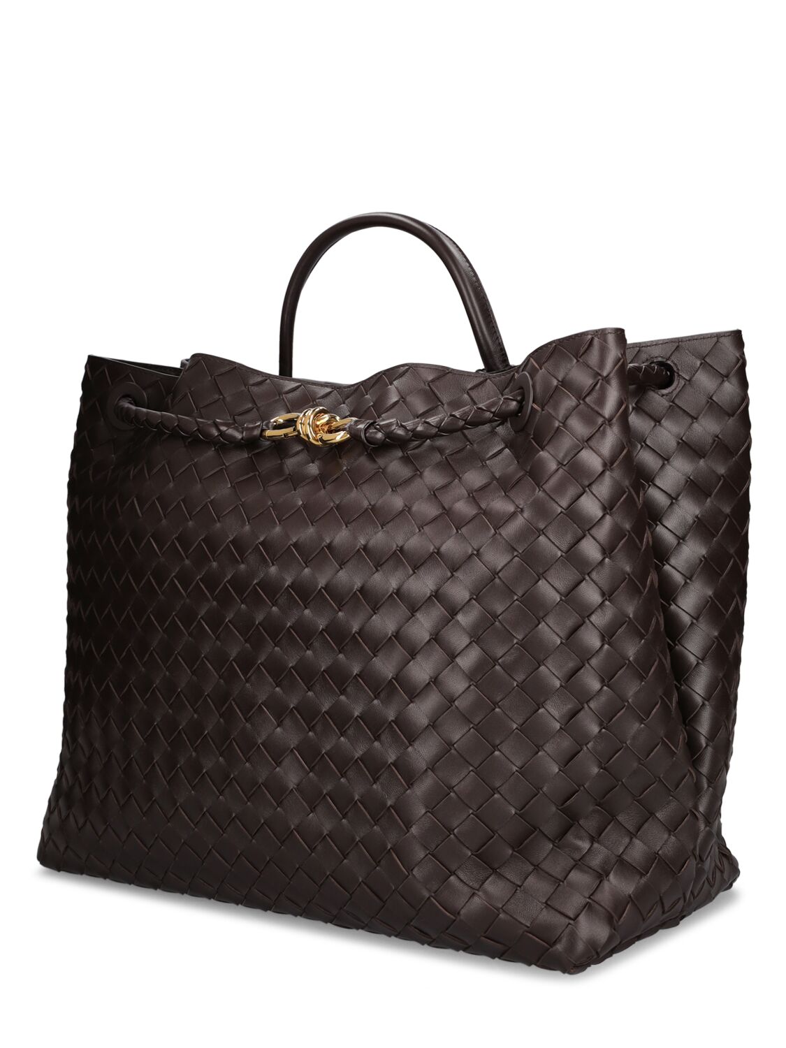 Shop Bottega Veneta Large Andiamo Leather Top Handle Bag In Fondant