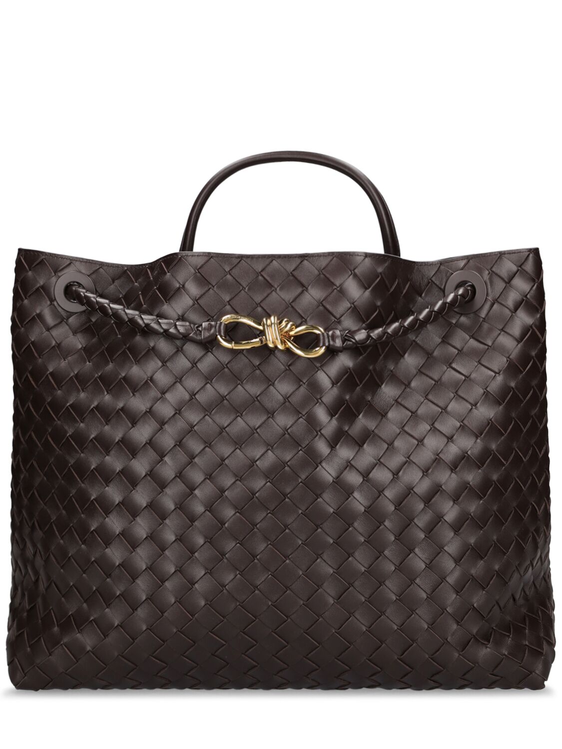 Bottega Veneta Large Andiamo Leather Top Handle Bag In Fondant