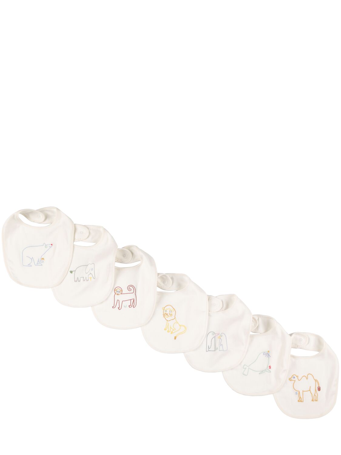 Stella Mccartney Kids' 刺绣棉质平纹针织围嘴7个套装 In White