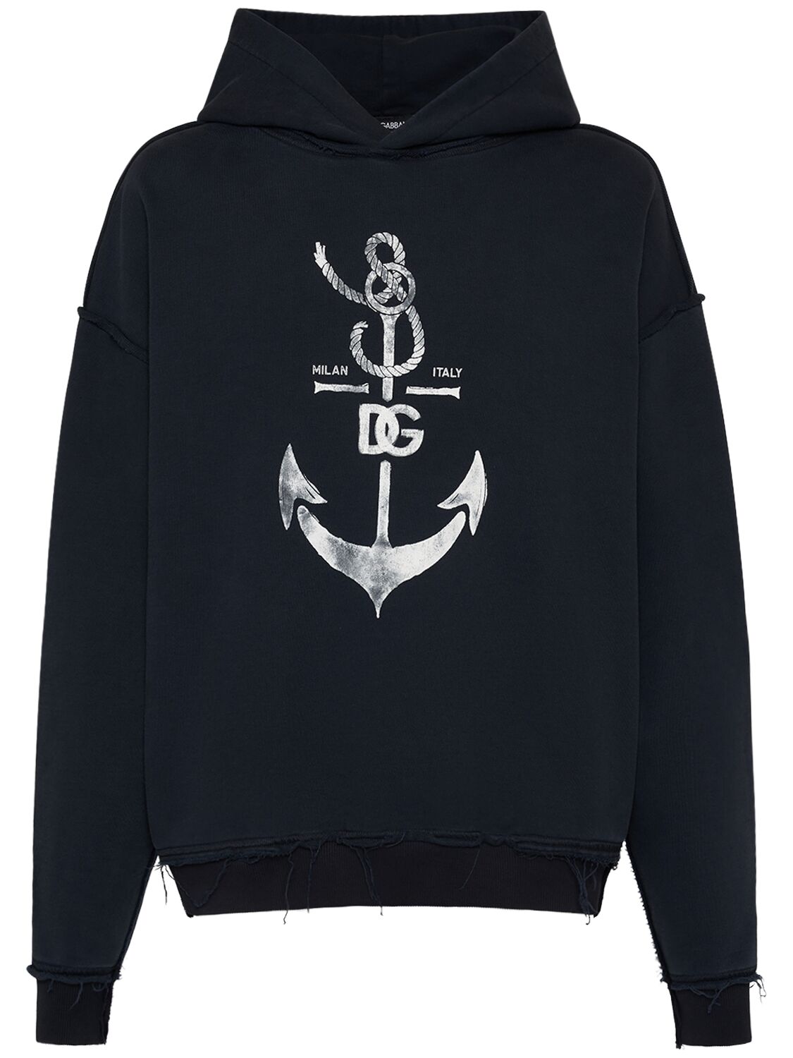 Shop Dolce & Gabbana Printed Washed Cotton Jersey Hoodie In Blue Scurissimo