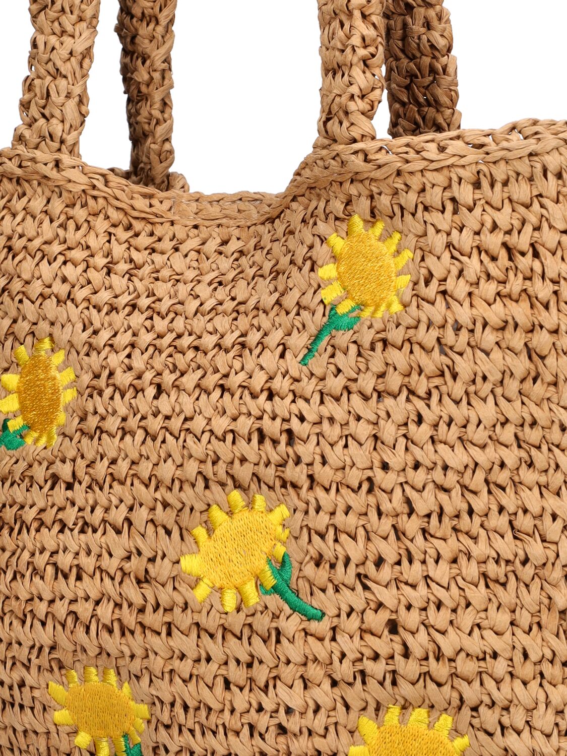 Shop Stella Mccartney Raffia Effect Embroidered Tote Bag In Beige