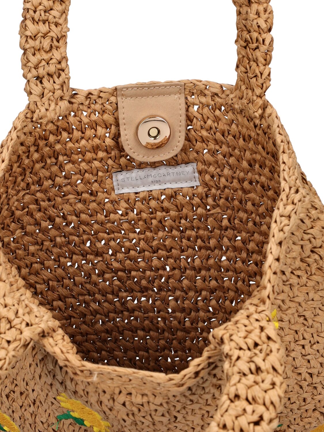 Shop Stella Mccartney Raffia Effect Embroidered Tote Bag In Beige