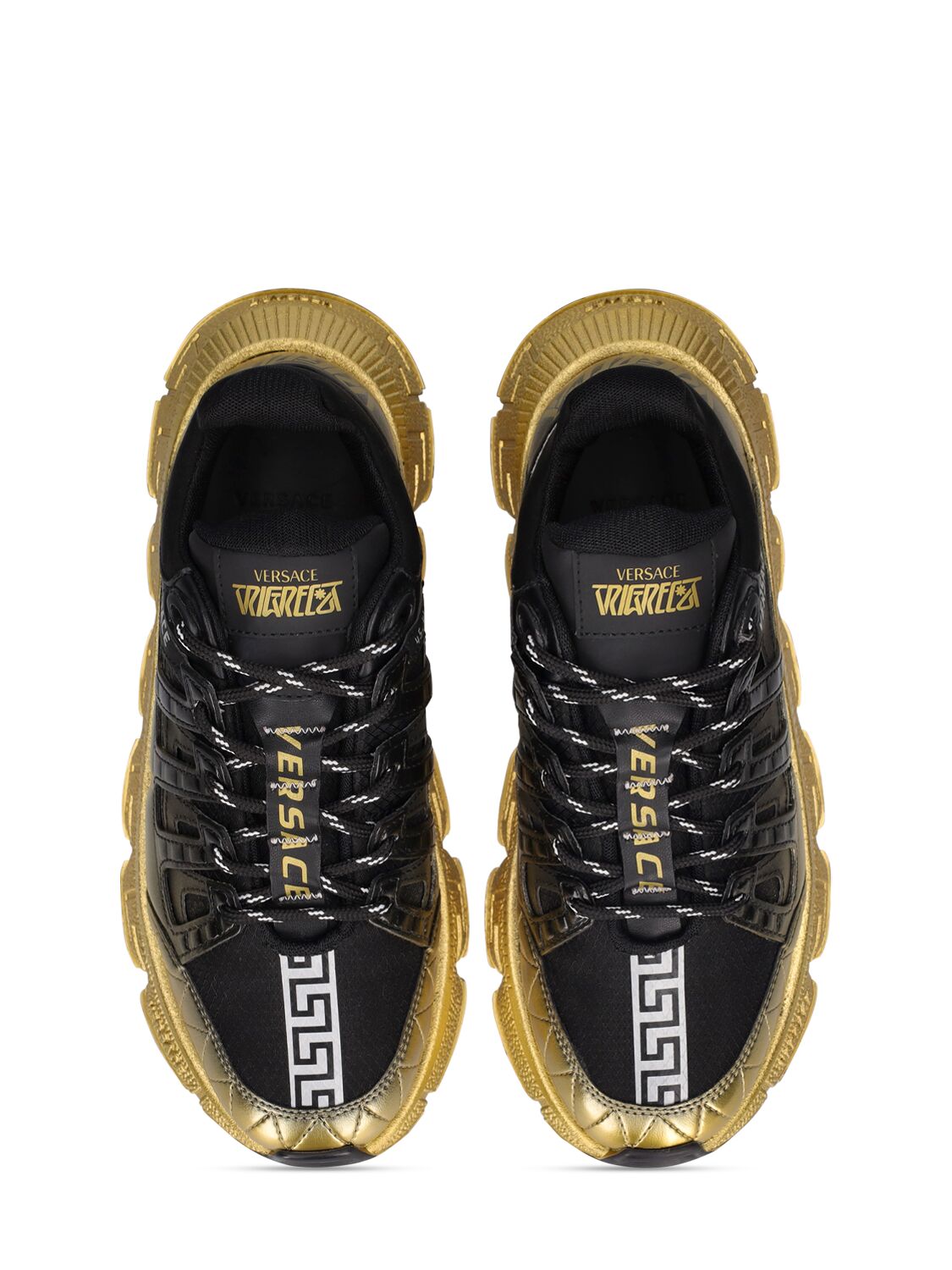 Shop Versace Printed Lace-up Sneakers In Black,yellow