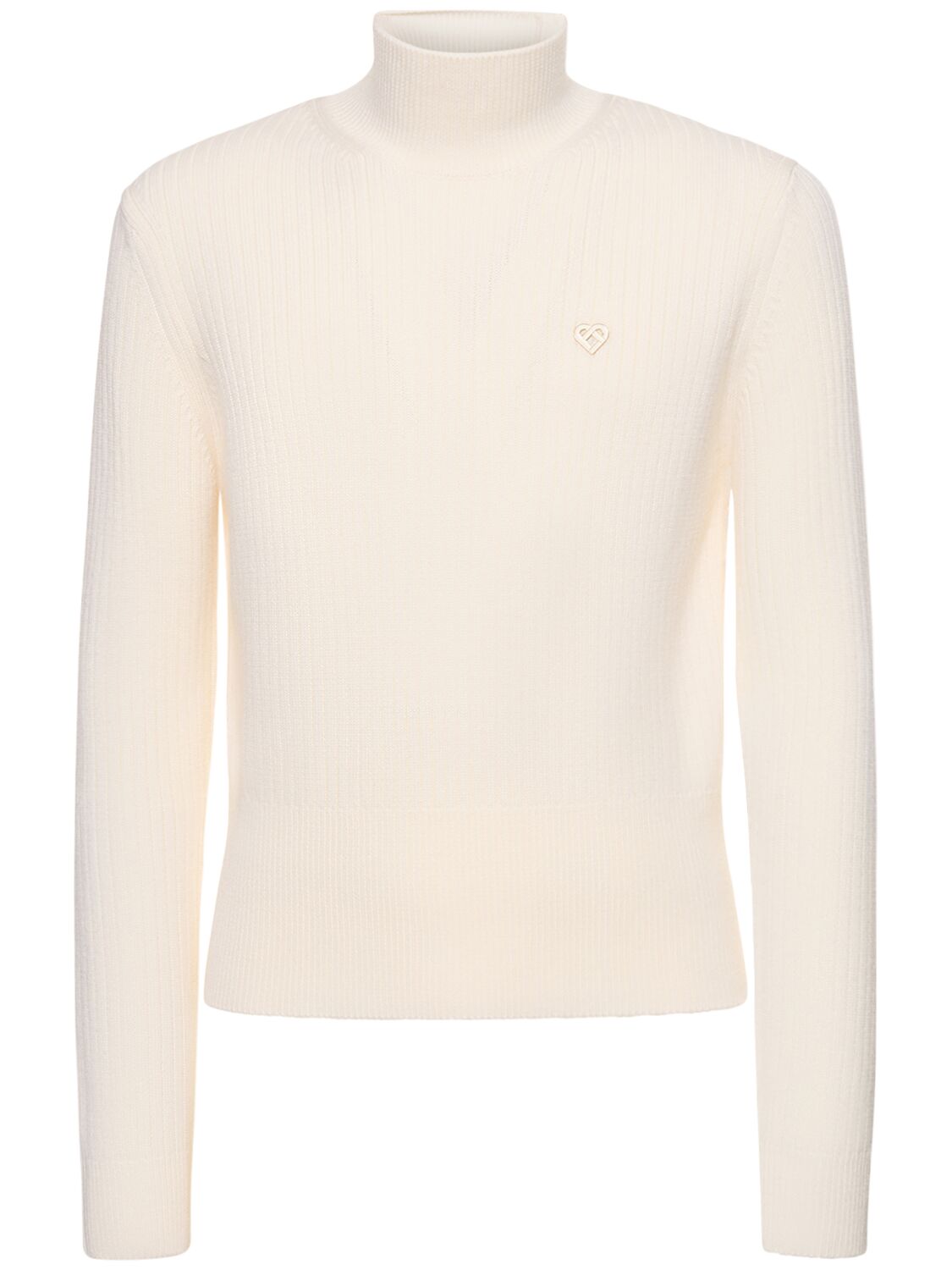 Casablanca Wool Knit Turtleneck Sweater In White