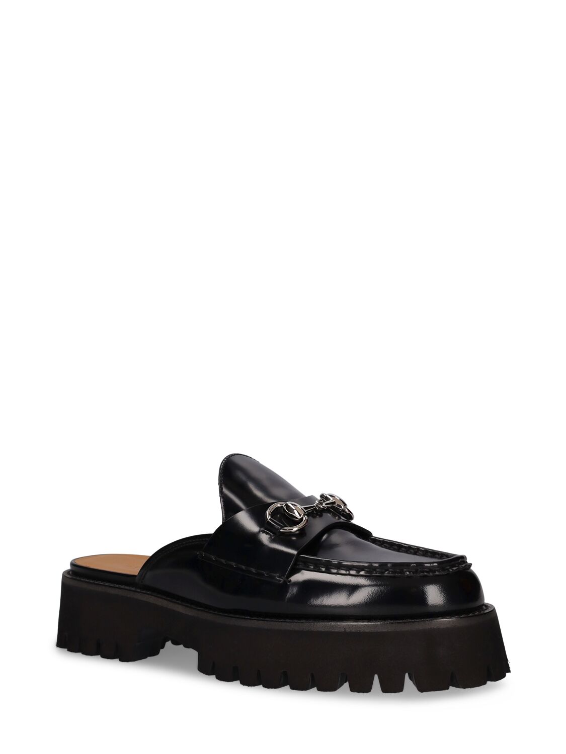 Shop Gucci 35mm Sylke Leather Mules In Black
