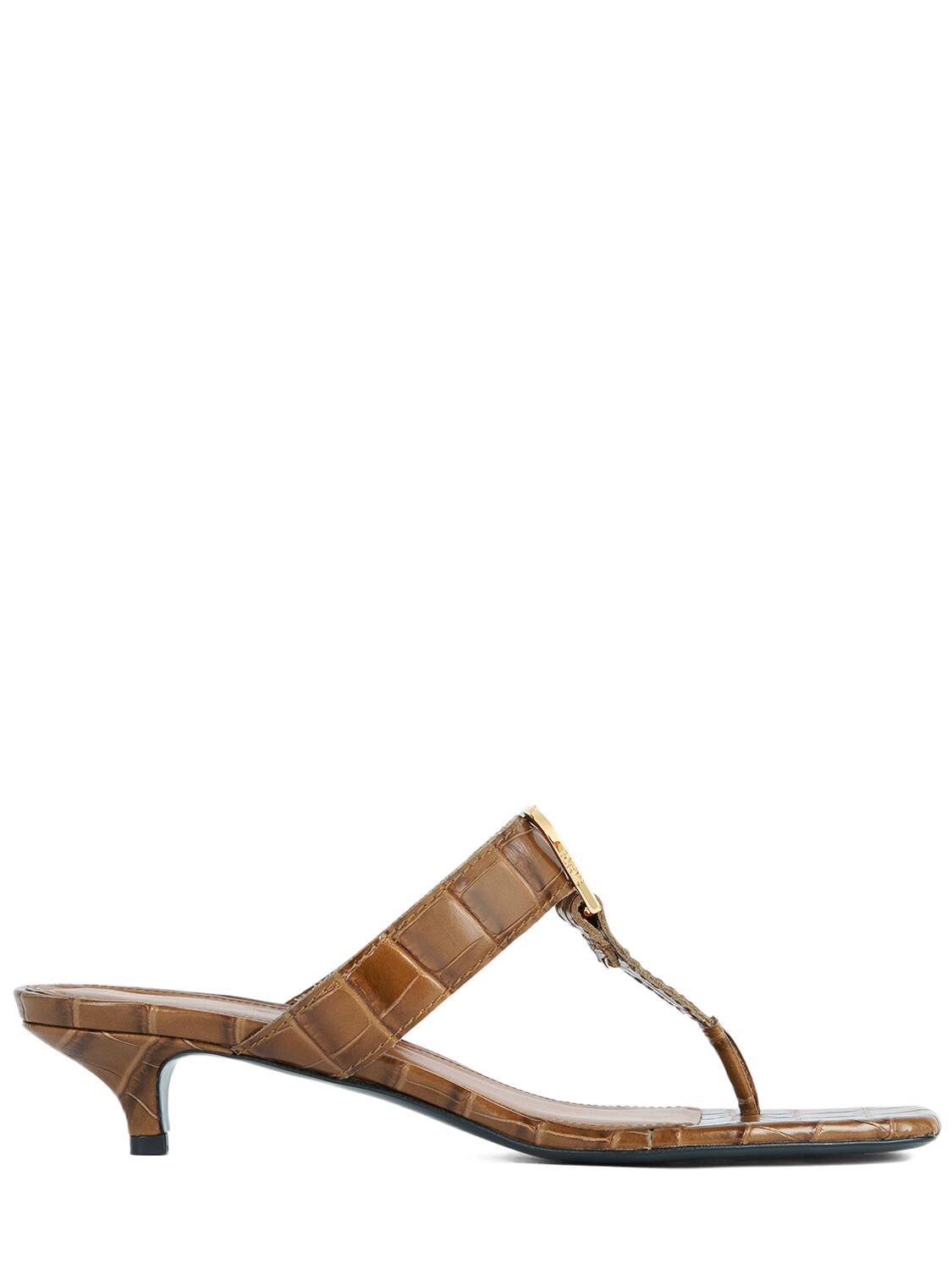 Shop Totême 35mm Croc Embossed Leather Thong Sandals In Camel