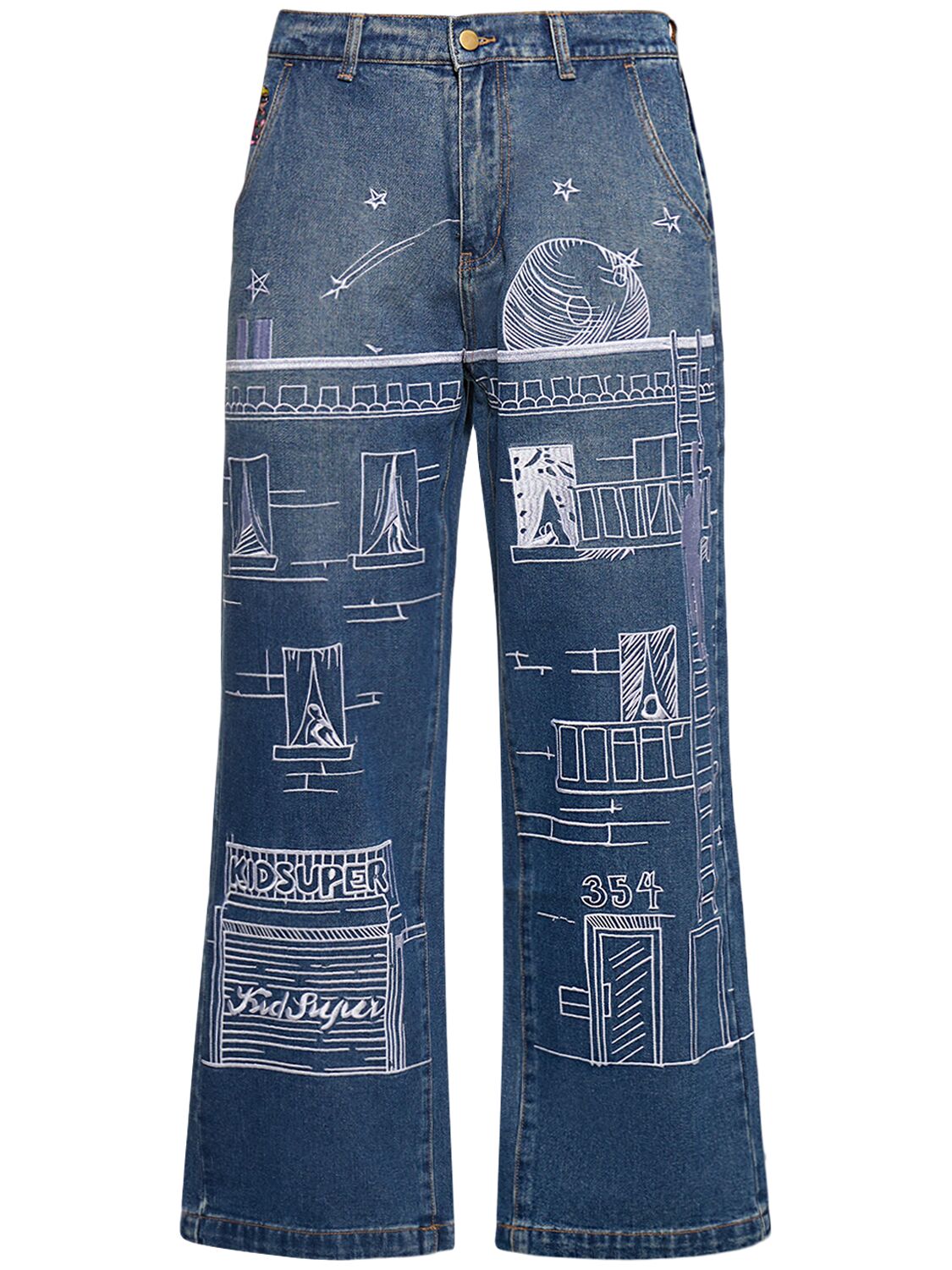 Shop Kidsuper Fire Escape Embroidered Jeans In Blue,multi