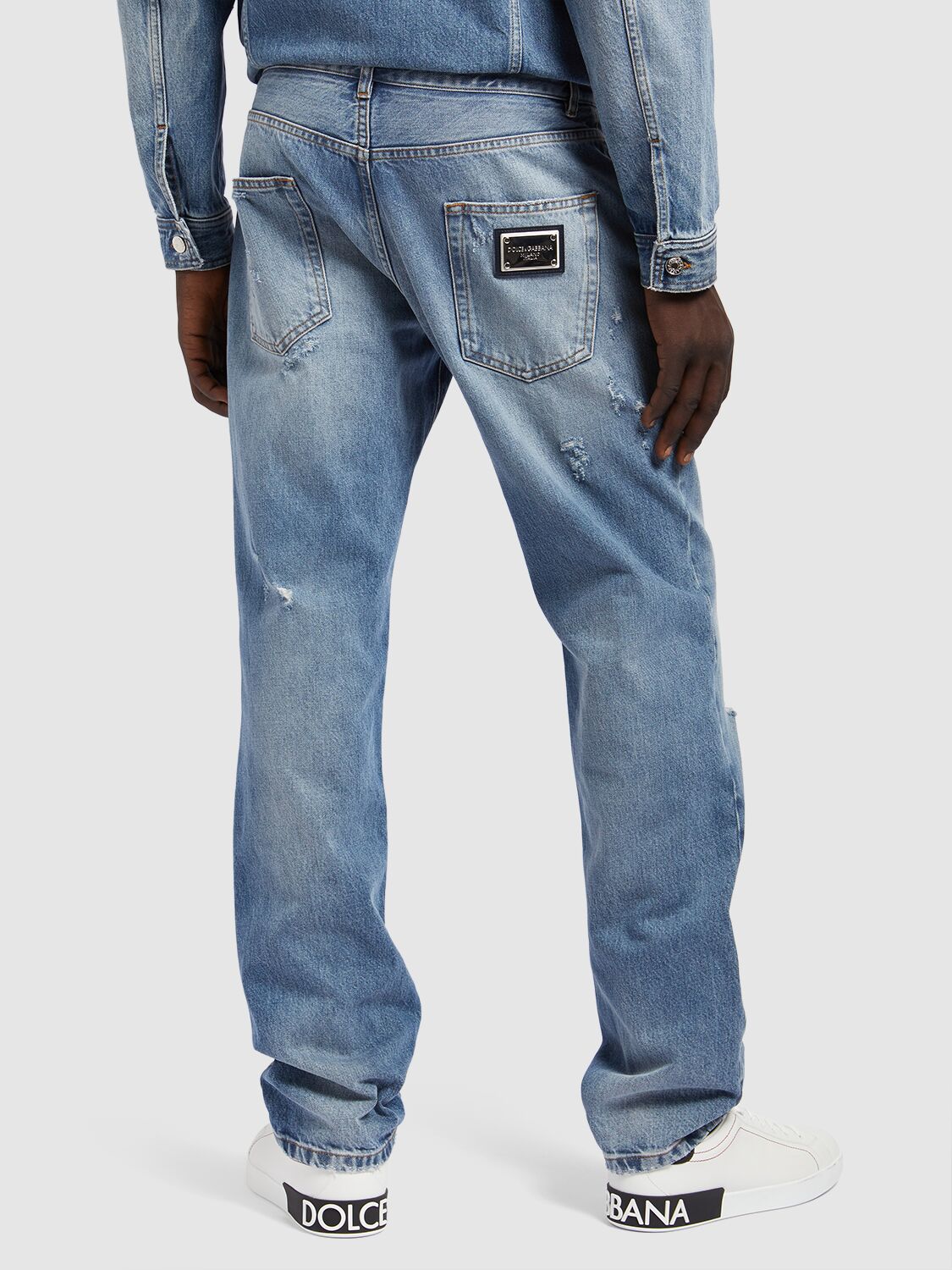 Shop Dolce & Gabbana Distressed Denim Five Pocket Jeans In Blau