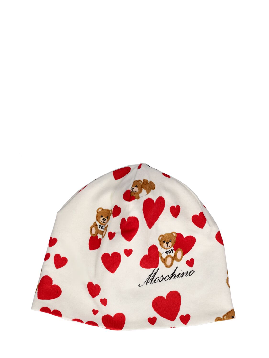 Moschino Babies' Hearts Print Cotton Sweat Hat In White,red