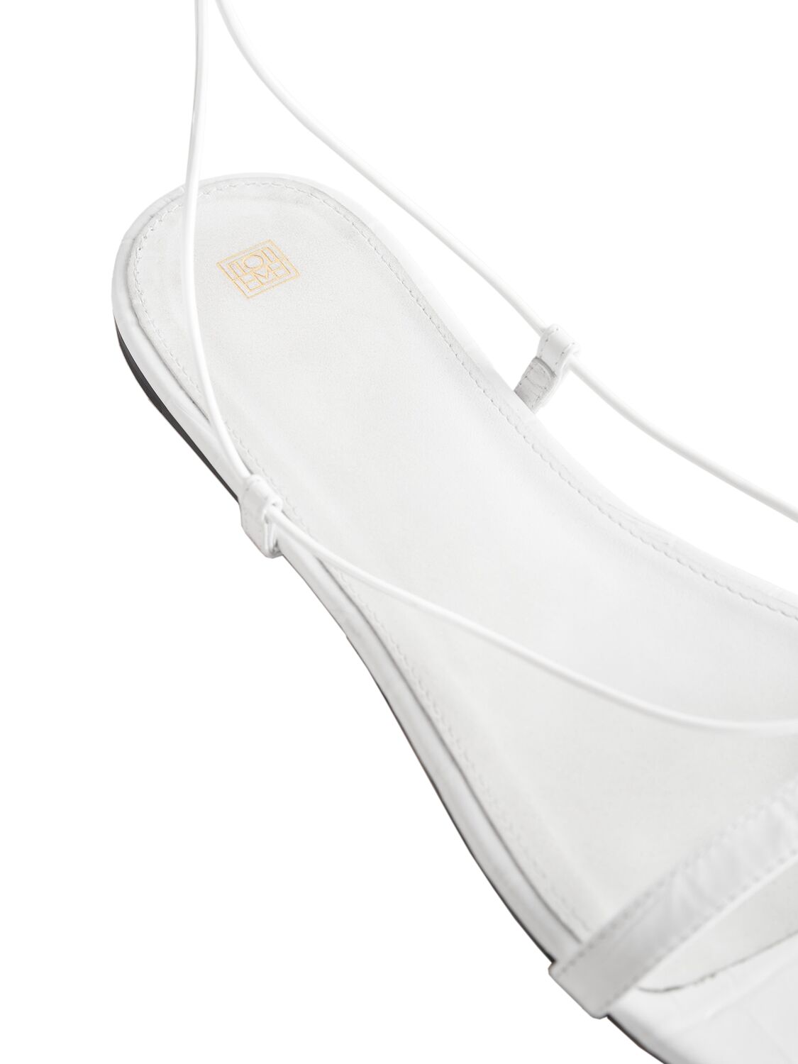 Shop Totême 5mm Croc Embossed Leather Flat Sandals In White