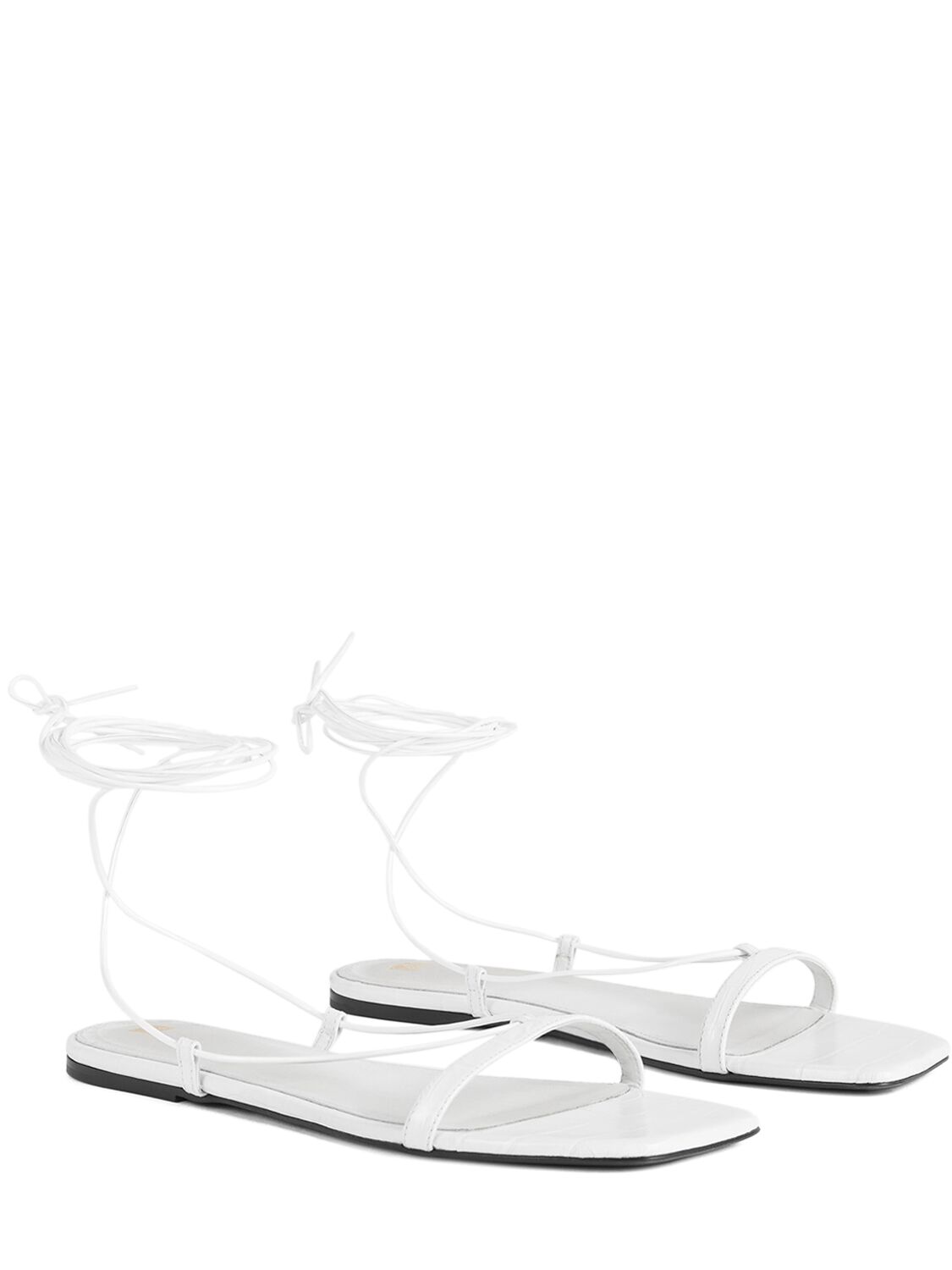 Shop Totême 5mm Croc Embossed Leather Flat Sandals In White