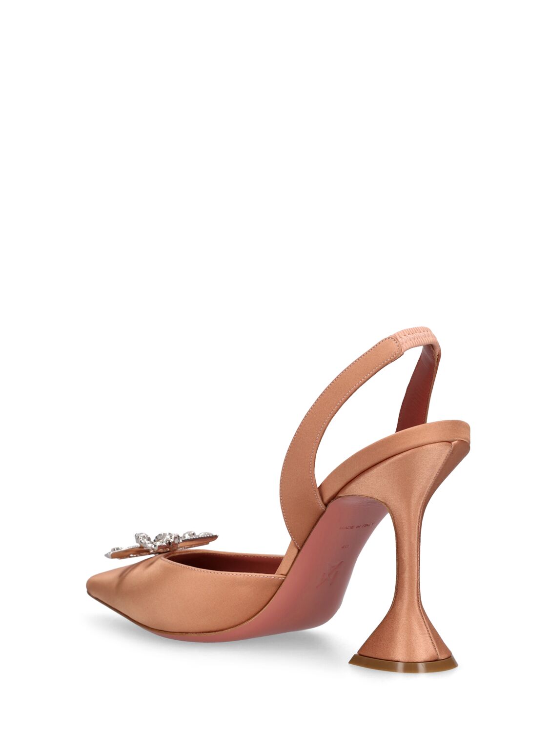 Shop Amina Muaddi 95mm Rosie Satin Slingback Pumps In Nude