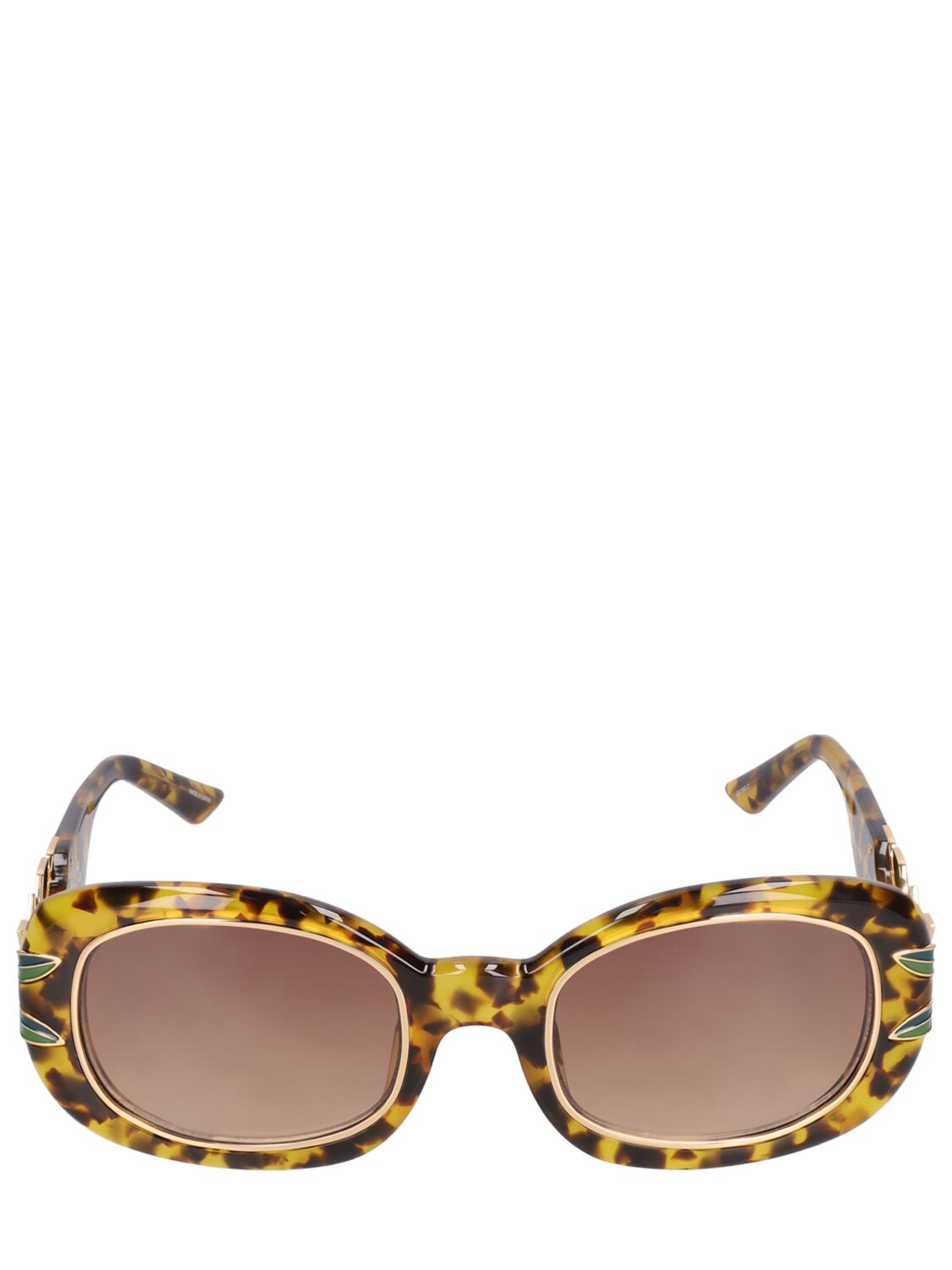 Casablanca Oval Acetate Sunglasses W/laurel Detail In Tortoise Shell,brown