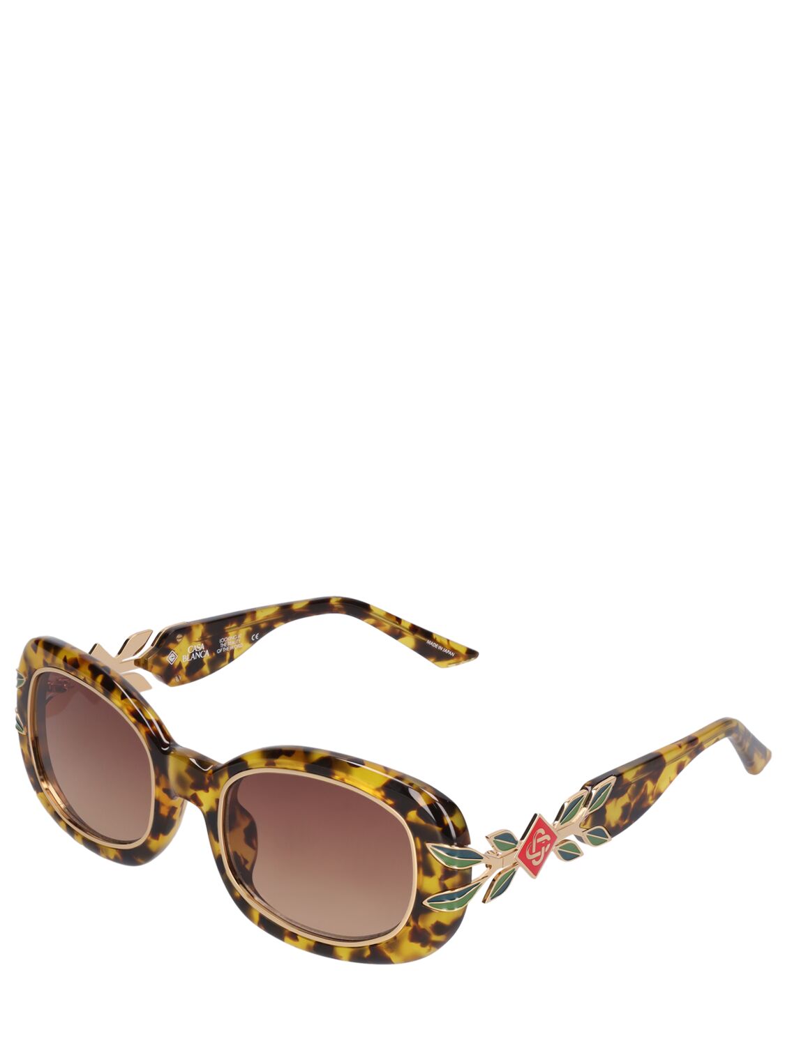 Shop Casablanca Oval Acetate Sunglasses W/laurel Detail In Tortoise Shell,brown