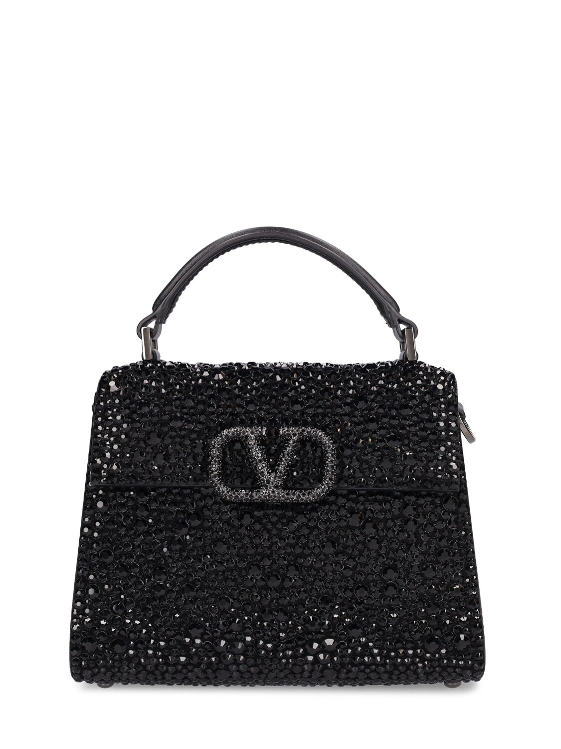 Valentino Garavani Mini Vsling Crystals Top Handle Bag In Black