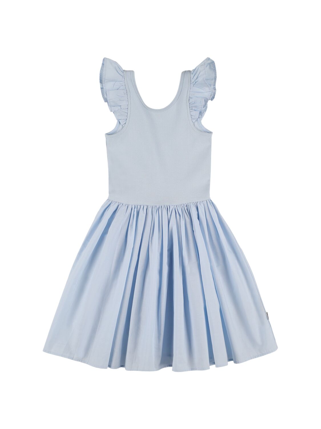 Molo Kids' Cotton Jersey & Poplin Dress In Light Blue