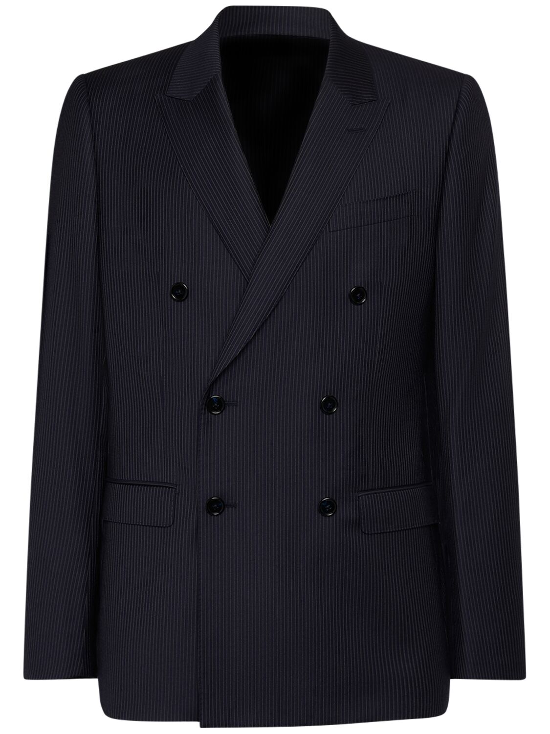 Shop Dolce & Gabbana Double Breasted Wool Herringbone Suit In Blue Stripe