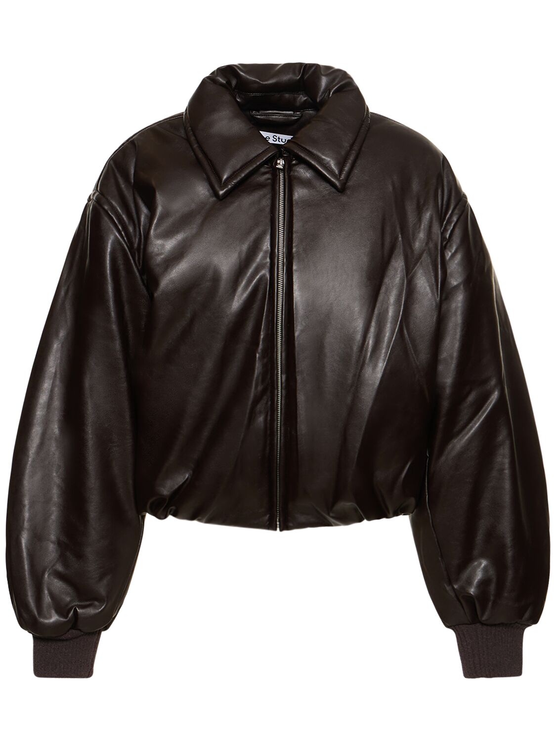 Shop Acne Studios Faux Leather Puffer Bomber Jacket In Dark Brown