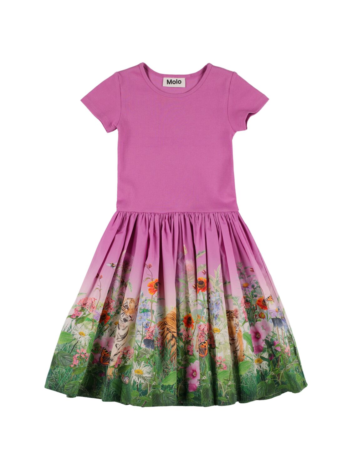 Molo Kids' Tiger Print Organic Cotton Dress In Dark Pink