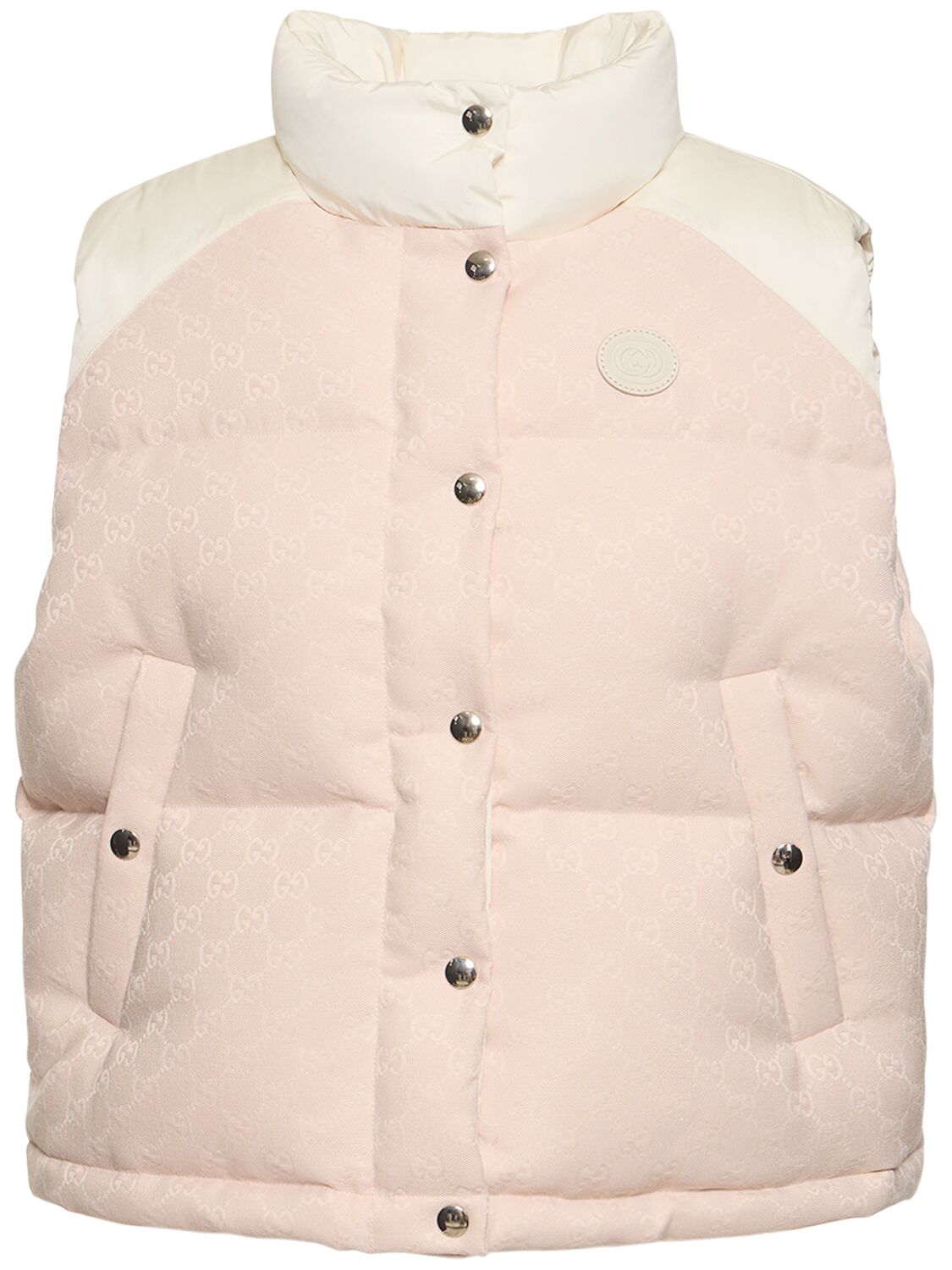 Shop Gucci Gg Cotton Canvas Padded Down Vest In Vanilla,pink