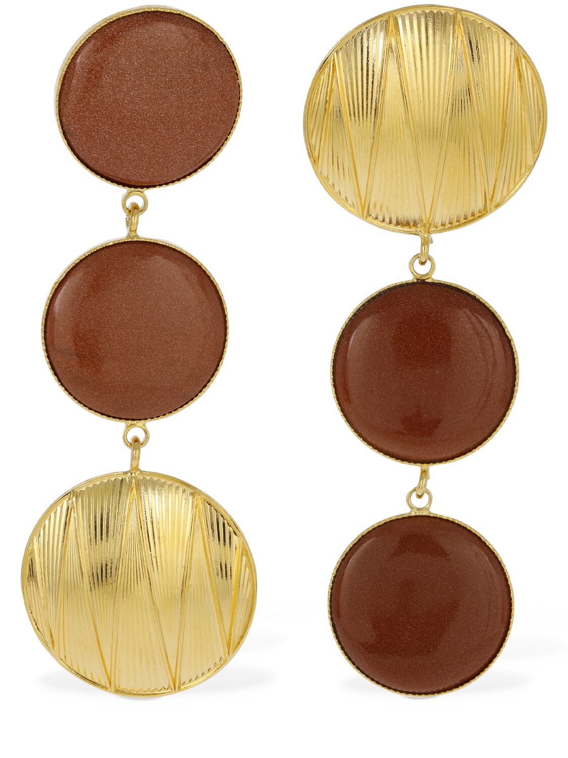 D'estree Sonia Geometric Double Stone Earrings In Gold,brown