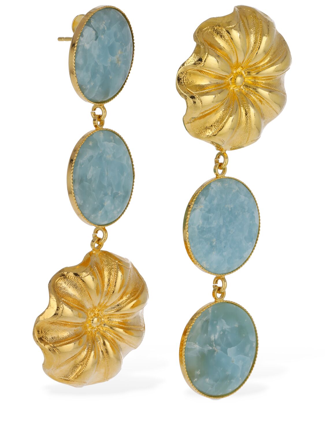 Shop D'estree Sonia Daisy Double Stone Earrings In Gold,blue