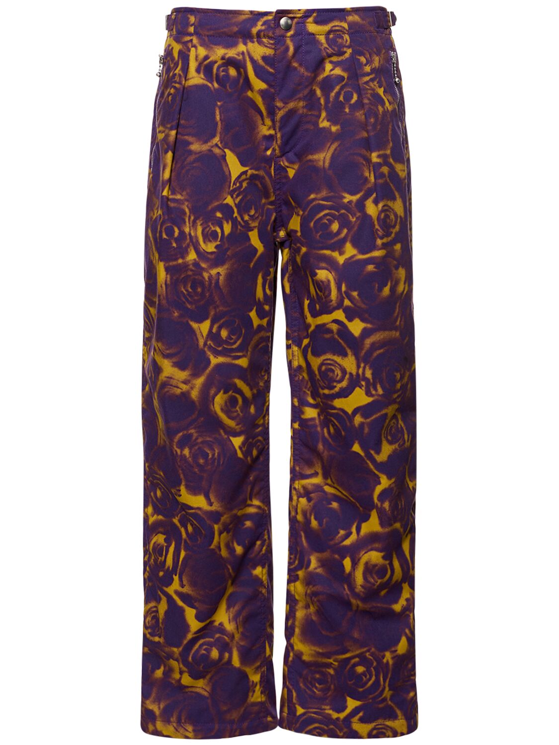 Shop Burberry Roses Cotton Straight Pants In Purple,yellow