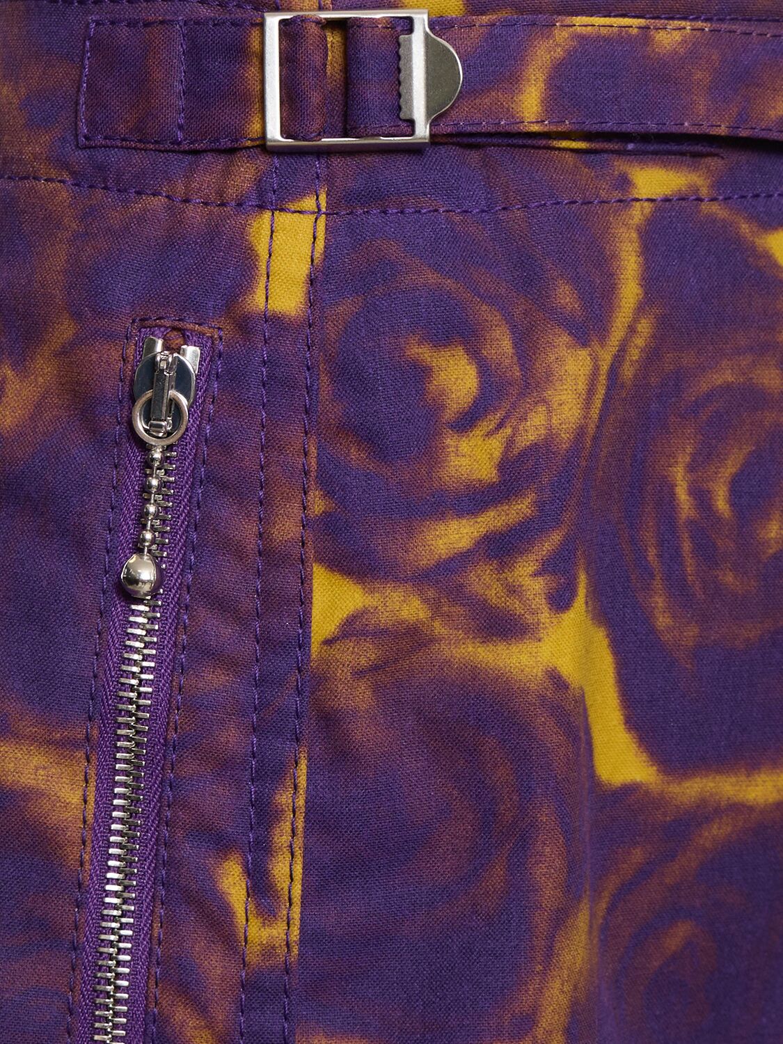 Shop Burberry Roses Cotton Straight Pants In Purple,yellow