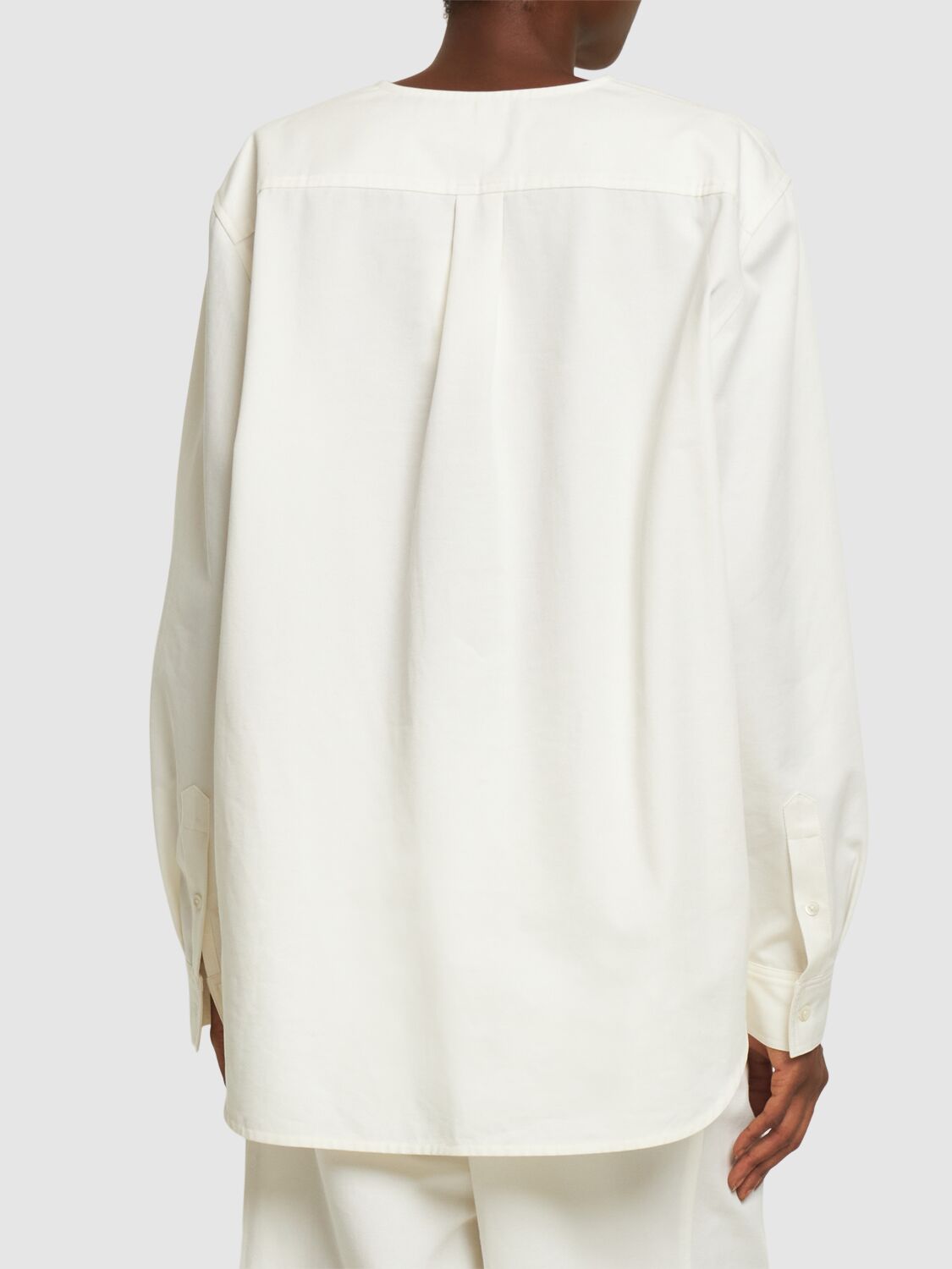 Shop Totême Collarless Cotton Twill Shirt In White