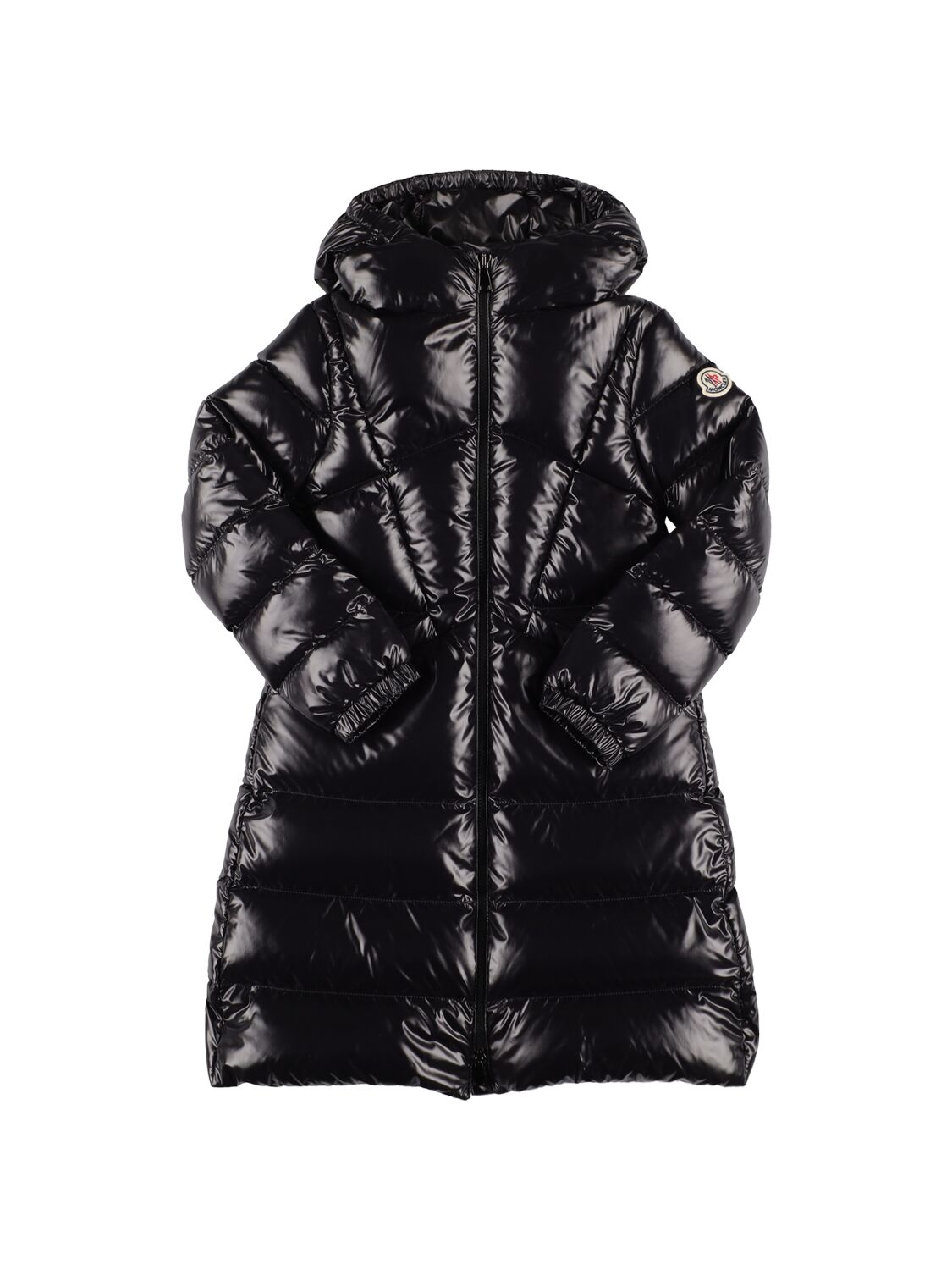 Moncler Kids' Selenga Nylon Laqué Long Down Coat In Black
