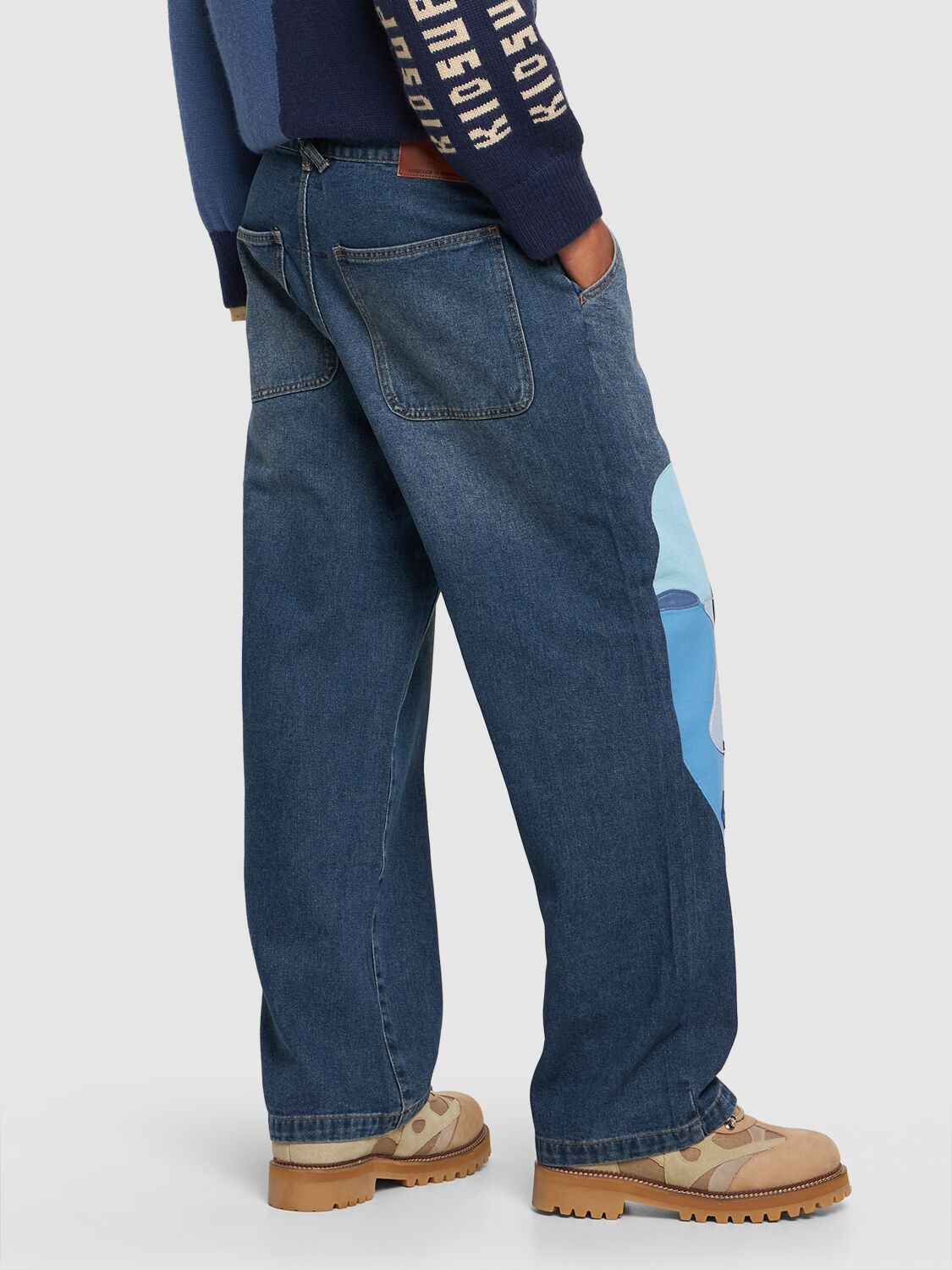 Shop Kidsuper Blue Face Straight Cotton Denim Jeans In Blue,multi