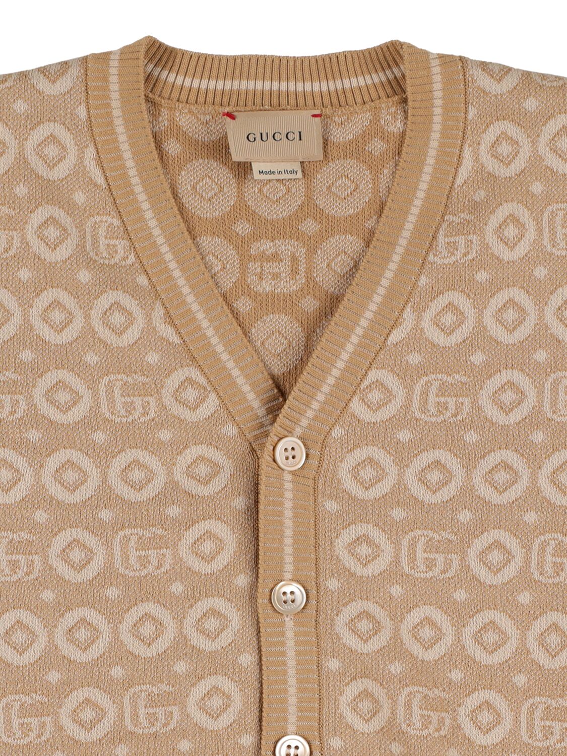 Shop Gucci Cotton Jacquard Cardigan In Toffee,beige