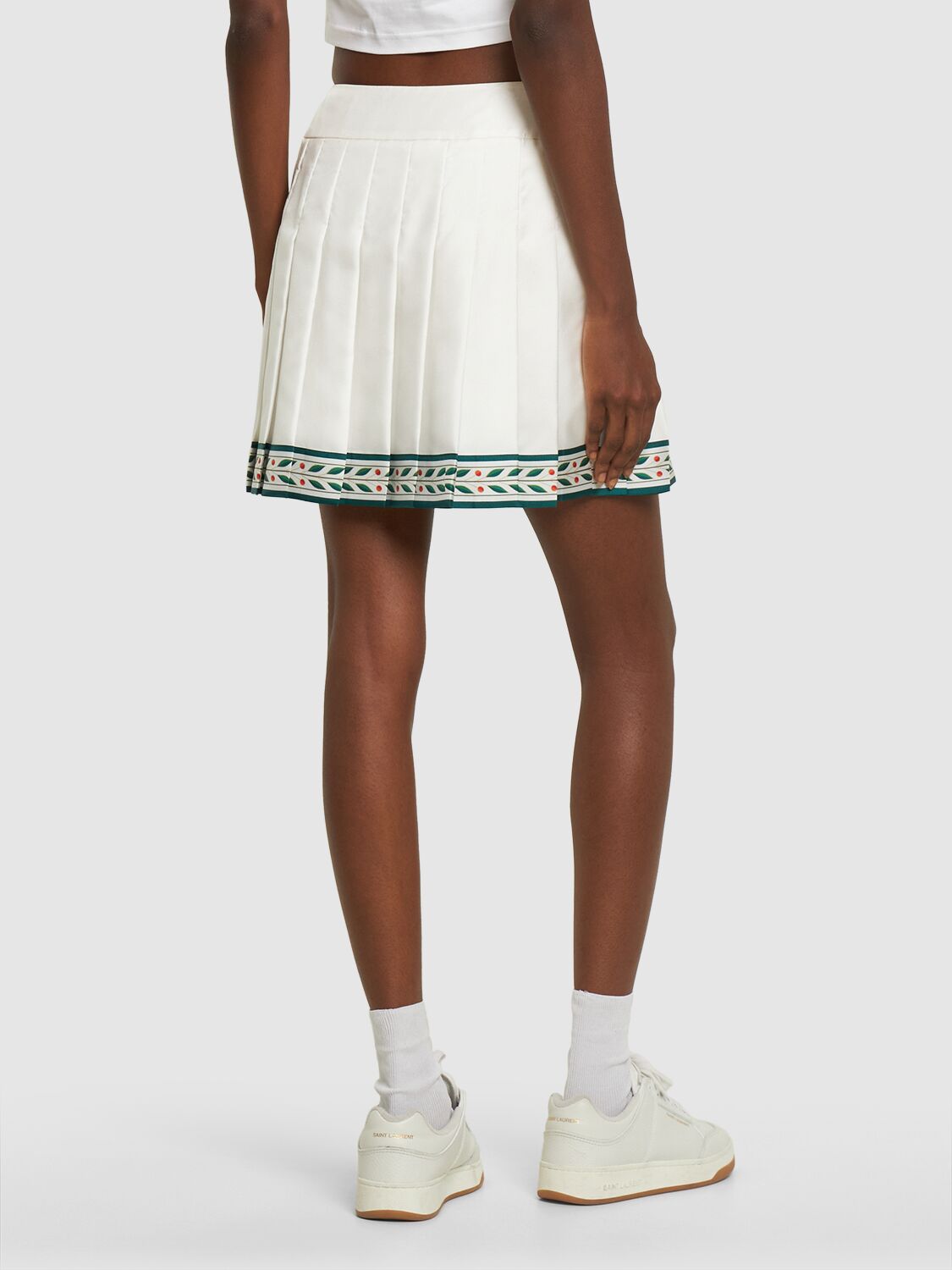 Shop Casablanca Silk Twill Pleated Mini Skirt In White,multi