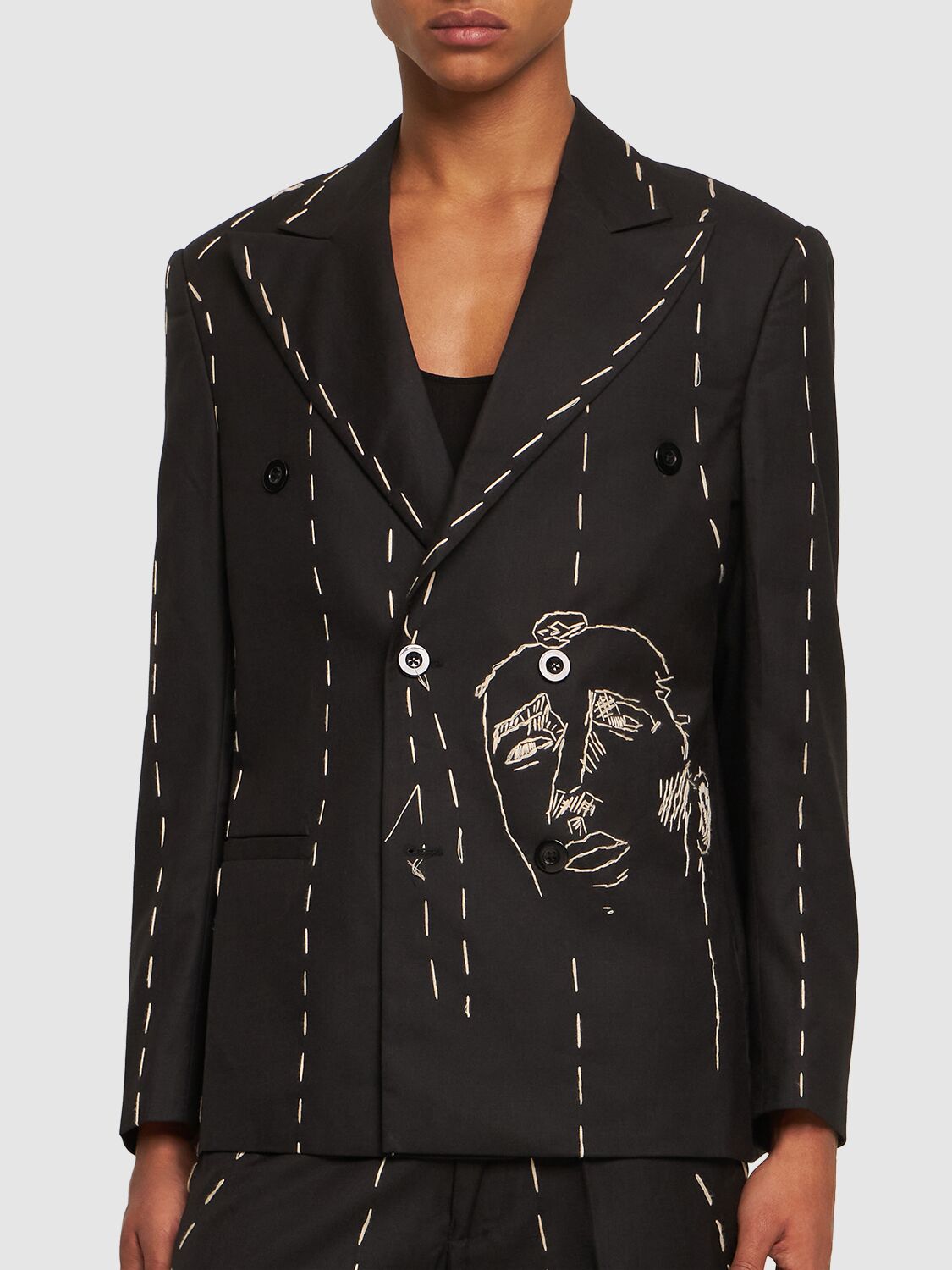 Shop Kidsuper Face Embroidered Suit Jacket In Black